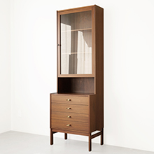 Cabinet with 4drawers and glass door in walnut